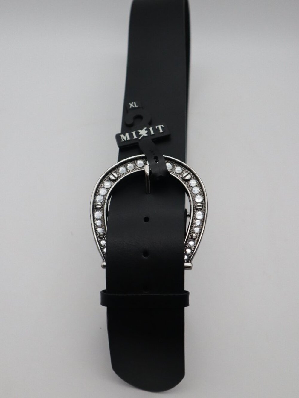 Wide Fashion Belt Women XL Faux Rhinestone Horeshoe Boho Western Black Leather